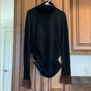 Carlisle long sleeve turtleneck w leather cuffs